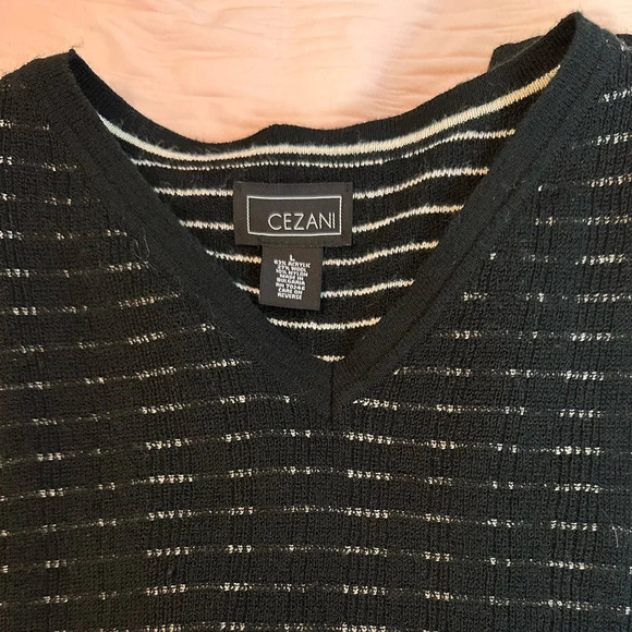 Cezani Mens V Neck Long Sleeve Knit Sweater L Black Tan Wool Neutral SZ L #1437 - Picture 4 of 5